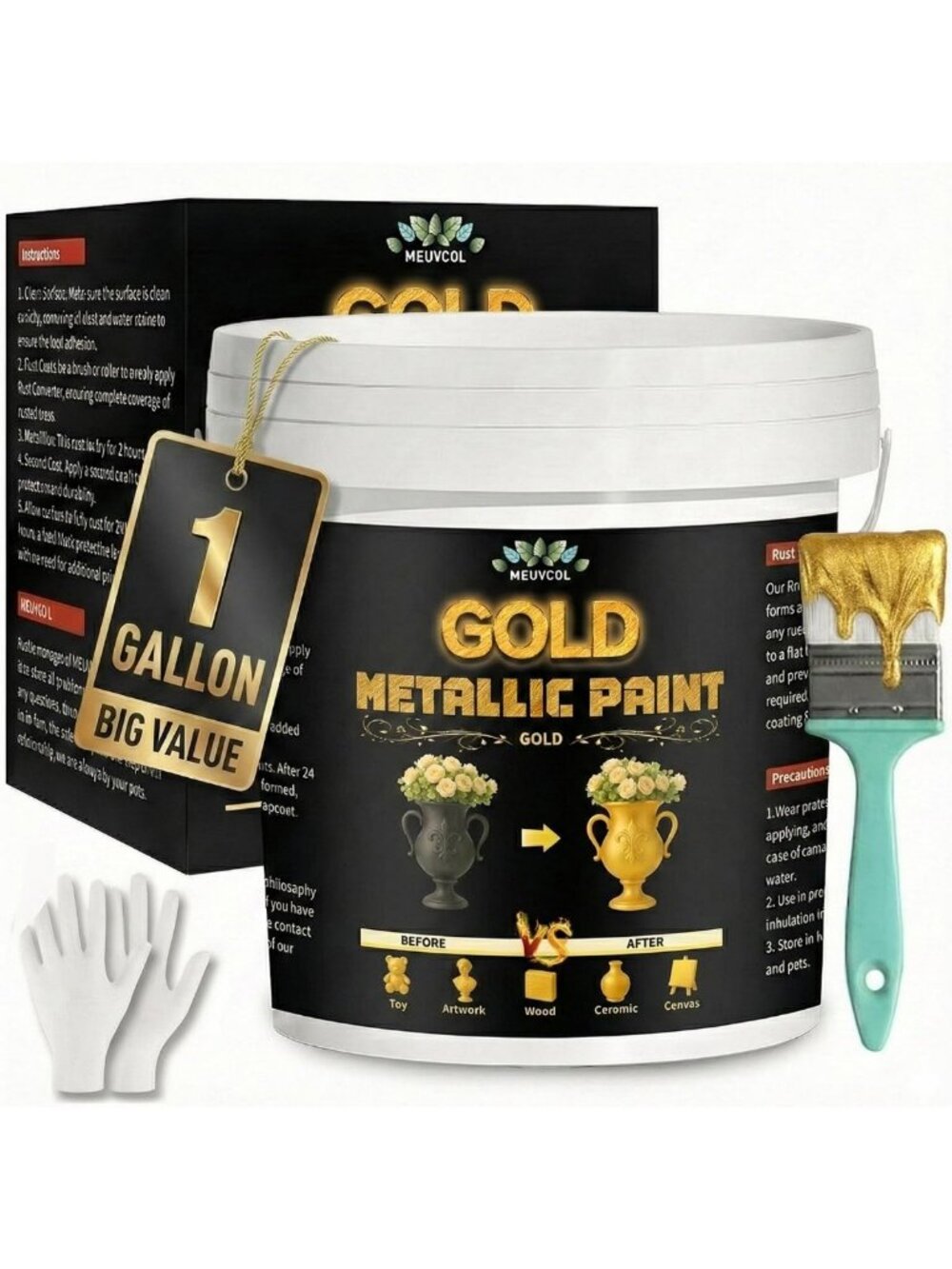 Metallic Gold Leaf Paint - 1 Gallon Non-Toxic Acrylic Coating for DIY Crafts
